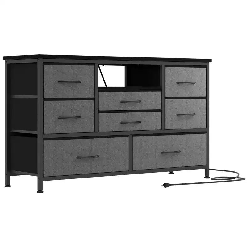Commode à cinq tiroirs avec boîte de rangement en tissu, convient pour un meuble TV/centre de divertissement de 55 pouces