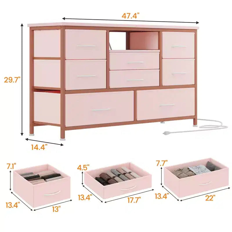 Commode à cinq tiroirs avec boîte de rangement en tissu, convient pour un meuble TV/centre de divertissement de 55 pouces
