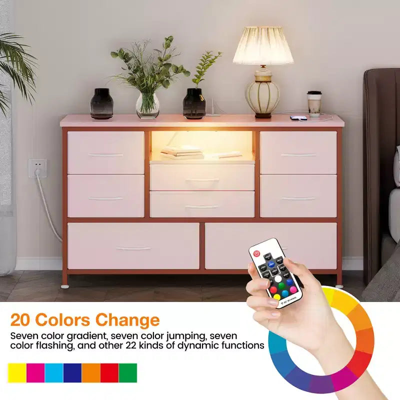 Commode à cinq tiroirs avec boîte de rangement en tissu, convient pour un meuble TV/centre de divertissement de 55 pouces