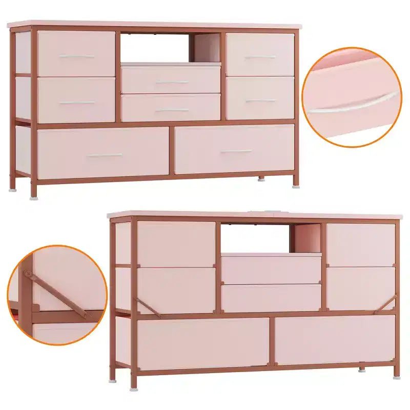 Commode à cinq tiroirs avec boîte de rangement en tissu, convient pour un meuble TV/centre de divertissement de 55 pouces