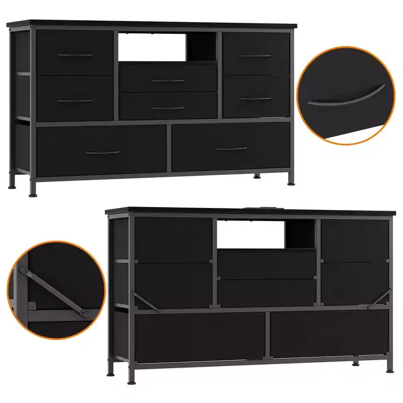Commode à cinq tiroirs avec boîte de rangement en tissu, convient pour un meuble TV/centre de divertissement de 55 pouces