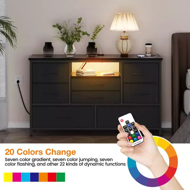 Commode à cinq tiroirs avec boîte de rangement en tissu, convient pour un meuble TV/centre de divertissement de 55 pouces