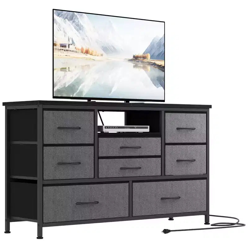 Commode à cinq tiroirs avec boîte de rangement en tissu, convient pour un meuble TV/centre de divertissement de 55 pouces