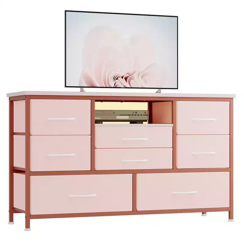 Commode à cinq tiroirs avec boîte de rangement en tissu, convient pour un meuble TV/centre de divertissement de 55 pouces
