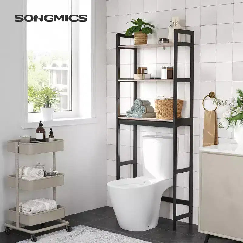 Étagère de salle de bain au-dessus des toilettes, meuble de rangement à trois niveaux avec étagères réglables