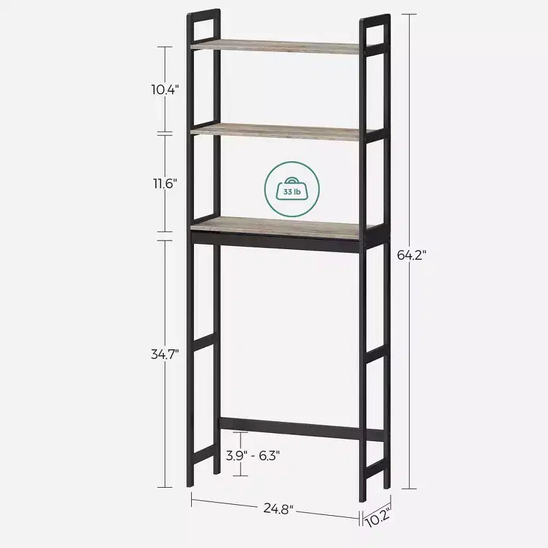 Étagère de salle de bain au-dessus des toilettes, meuble de rangement à trois niveaux avec étagères réglables