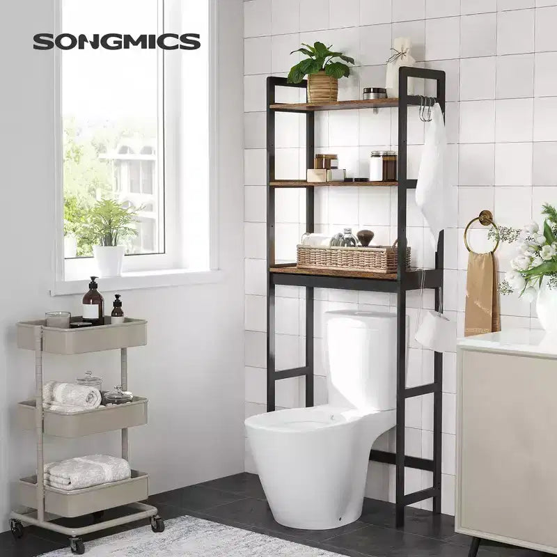 Étagère de salle de bain au-dessus des toilettes, meuble de rangement à trois niveaux avec étagères réglables