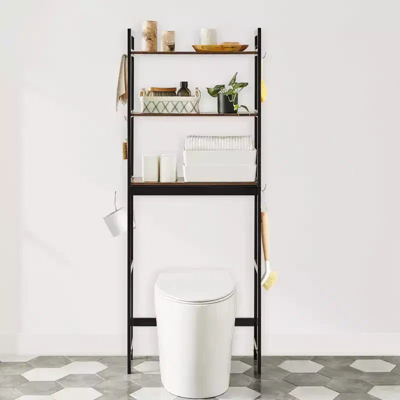 Étagère de salle de bain au-dessus des toilettes, meuble de rangement à trois niveaux avec étagères réglables