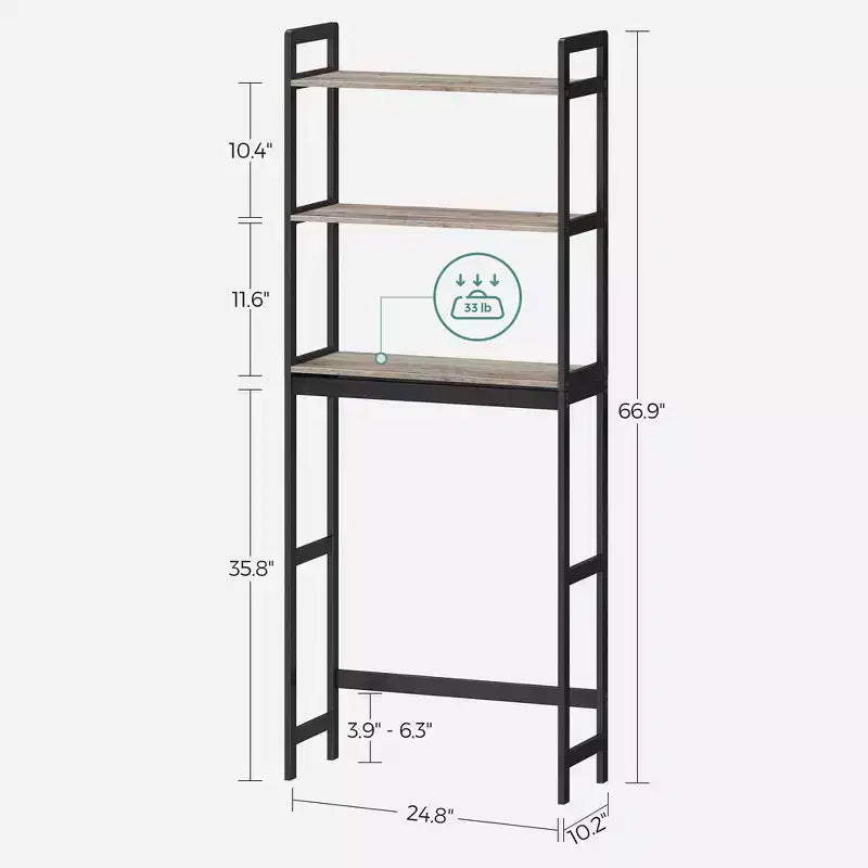 Étagère de salle de bain au-dessus des toilettes, meuble de rangement à trois niveaux avec étagères réglables