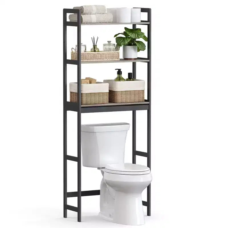 Étagère de salle de bain au-dessus des toilettes, meuble de rangement à trois niveaux avec étagères réglables
