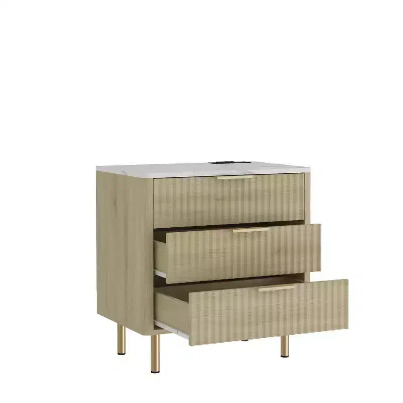 Table de chevet intelligente de 22 pouces avec station de recharge, dotée d'une veilleuse et d'une finition en grain de bois