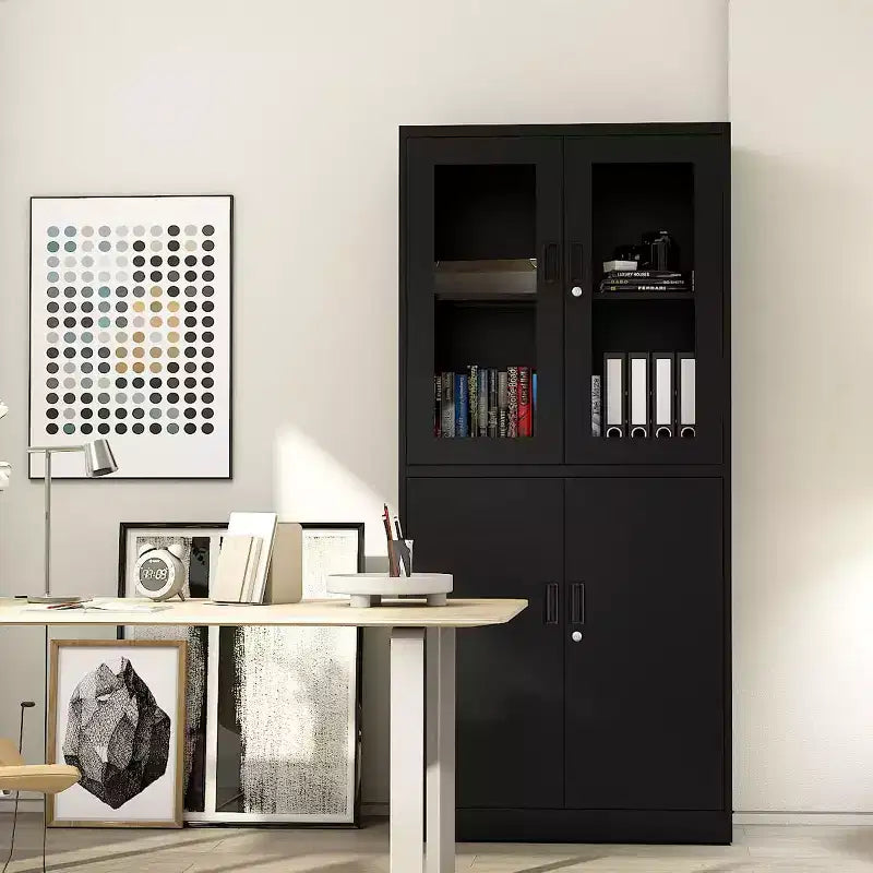 71 Grand meuble de classement - avec portes vitrées et étagères réglables, adapté à un usage professionnel et domestique
