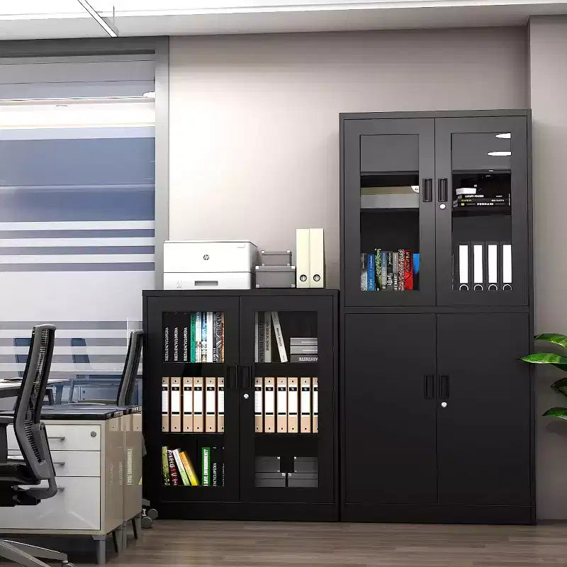 71 Grand meuble de classement - avec portes vitrées et étagères réglables, adapté à un usage professionnel et domestique