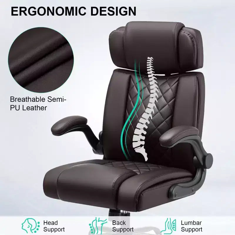 Chaise de bureau ergonomique, capacité de poids de 200 kg, chaise de direction, appui-tête réglable, accoudoirs escamotables