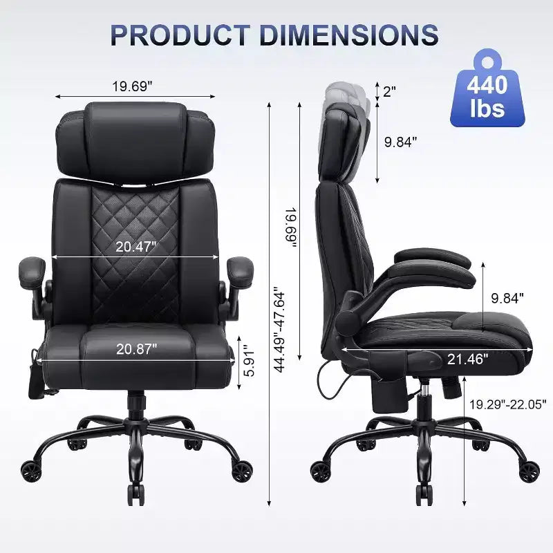 Chaise de bureau ergonomique, capacité de poids de 200 kg, chaise de direction, appui-tête réglable, accoudoirs escamotables