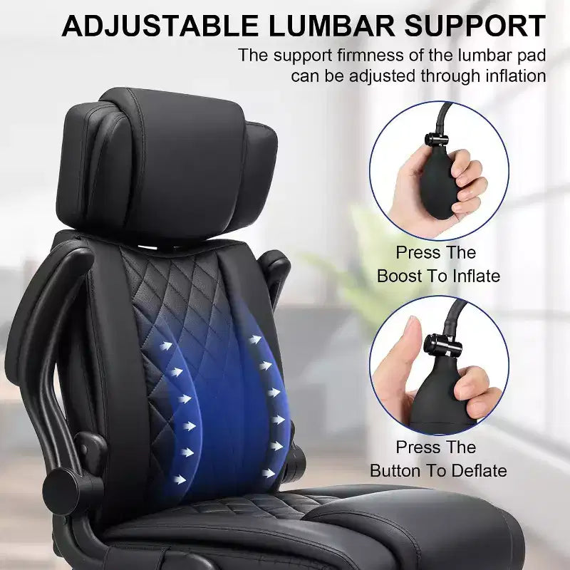Chaise de bureau ergonomique, capacité de poids de 200 kg, chaise de direction, appui-tête réglable, accoudoirs escamotables