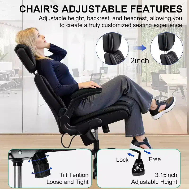Chaise de bureau ergonomique, capacité de poids de 200 kg, chaise de direction, appui-tête réglable, accoudoirs escamotables