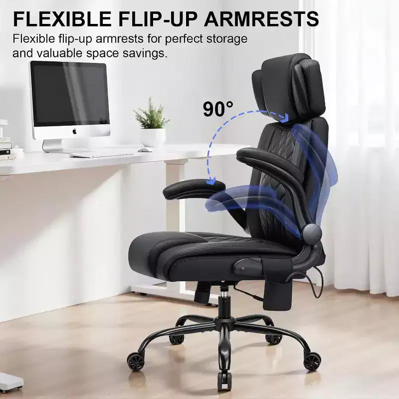 Chaise de bureau ergonomique, capacité de poids de 200 kg, chaise de direction, appui-tête réglable, accoudoirs escamotables