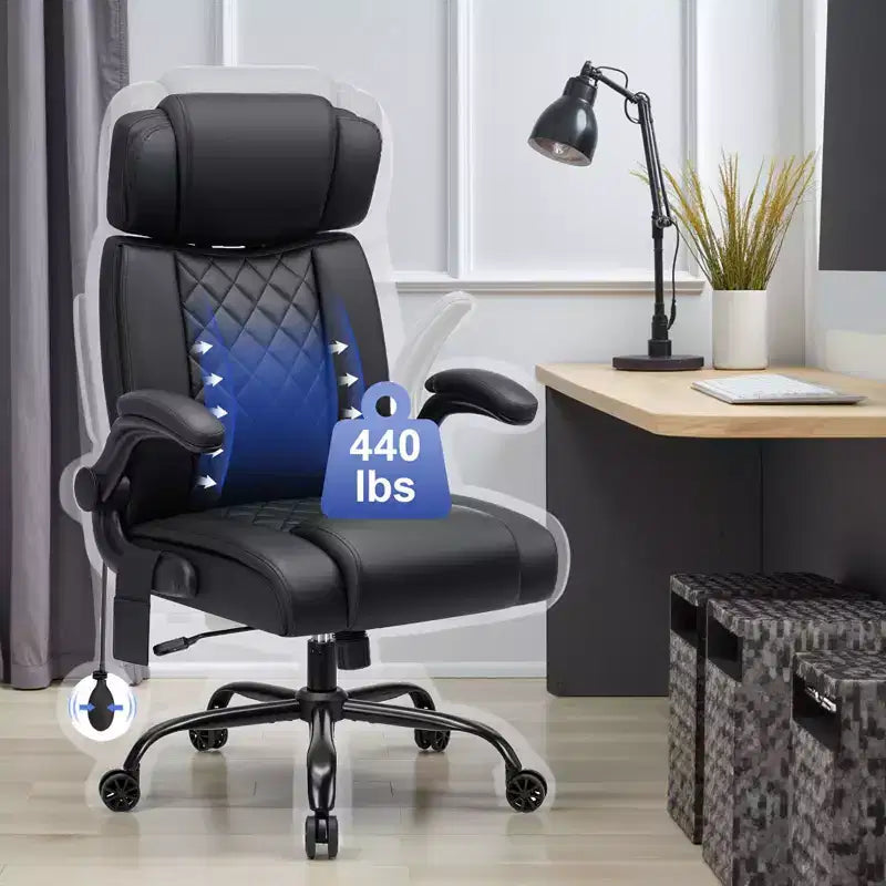 Chaise de bureau ergonomique, capacité de poids de 200 kg, chaise de direction, appui-tête réglable, accoudoirs escamotables