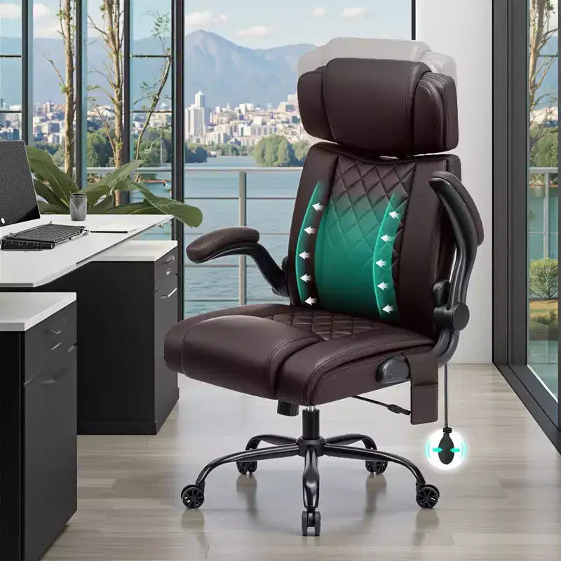 Chaise de bureau ergonomique, capacité de poids de 200 kg, chaise de direction, appui-tête réglable, accoudoirs escamotables