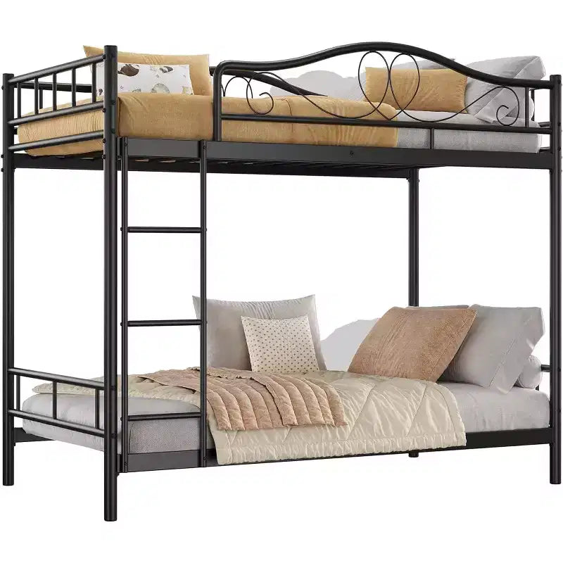 Twin over Twin Metal Bunk Bed, with Ladder &amp; Guardrails 400 lbs Capacity for Kids Room, Black