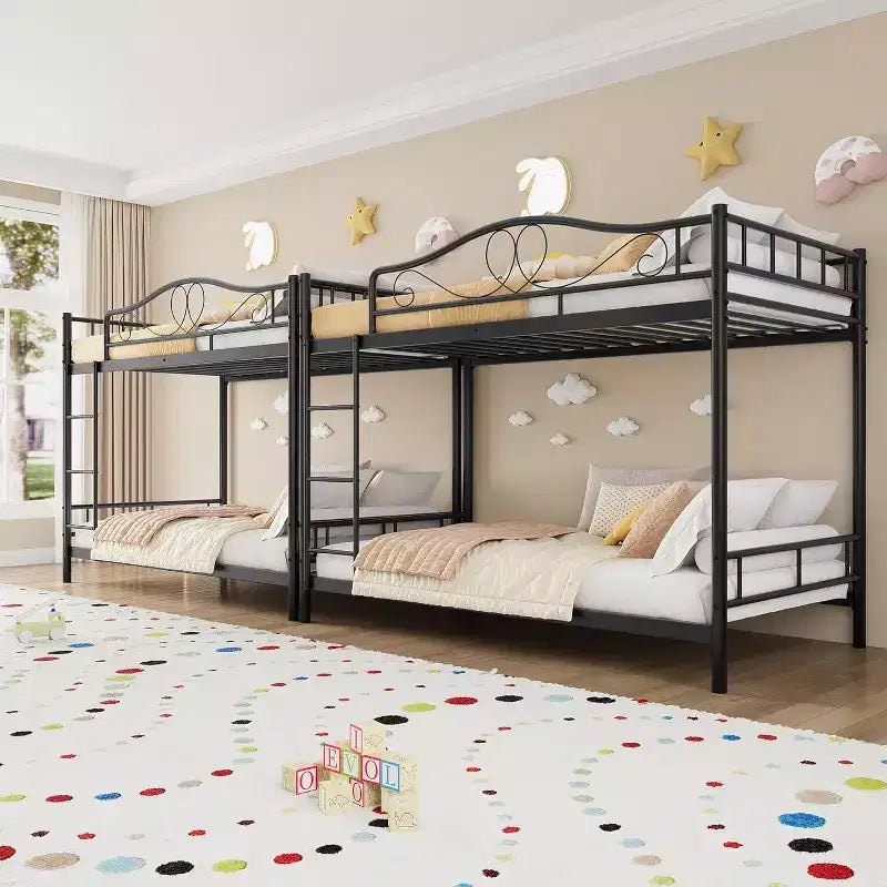 Lit superposé en métal, avec échelle et garde-corps, adapté aux chambres d'enfants