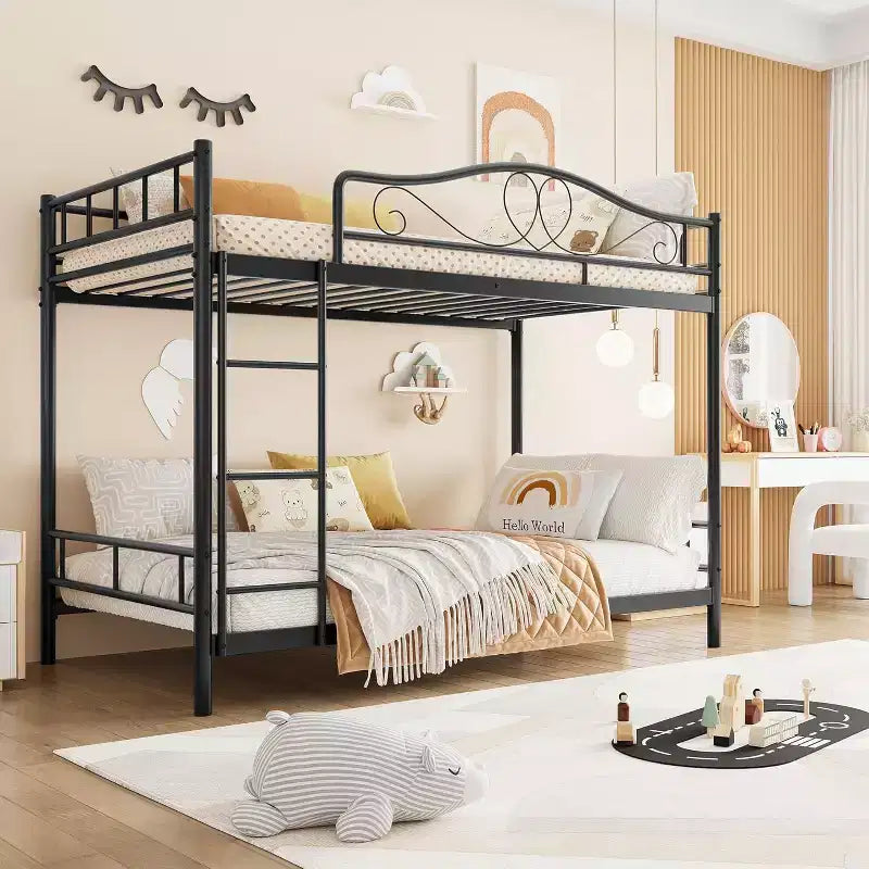 Lit superposé en métal, avec échelle et garde-corps, adapté aux chambres d'enfants
