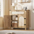 Rattan Sideboard Buffet Cabinet, with Drawer &amp; Farmhouse Coffee Bar for Dining &amp; Living Room, Natural Wood