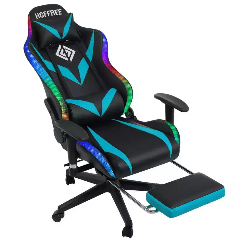 Fauteuil de massage relaxant, chaise gaming, fauteuil de bureau/ordinateur ergonomique avec haut-parleur Bluetooth et éclairage RGB