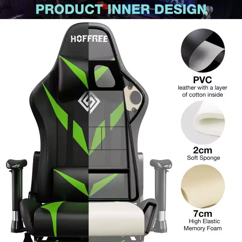Fauteuil de massage relaxant, chaise gaming, fauteuil de bureau/ordinateur ergonomique avec haut-parleur Bluetooth et éclairage RGB