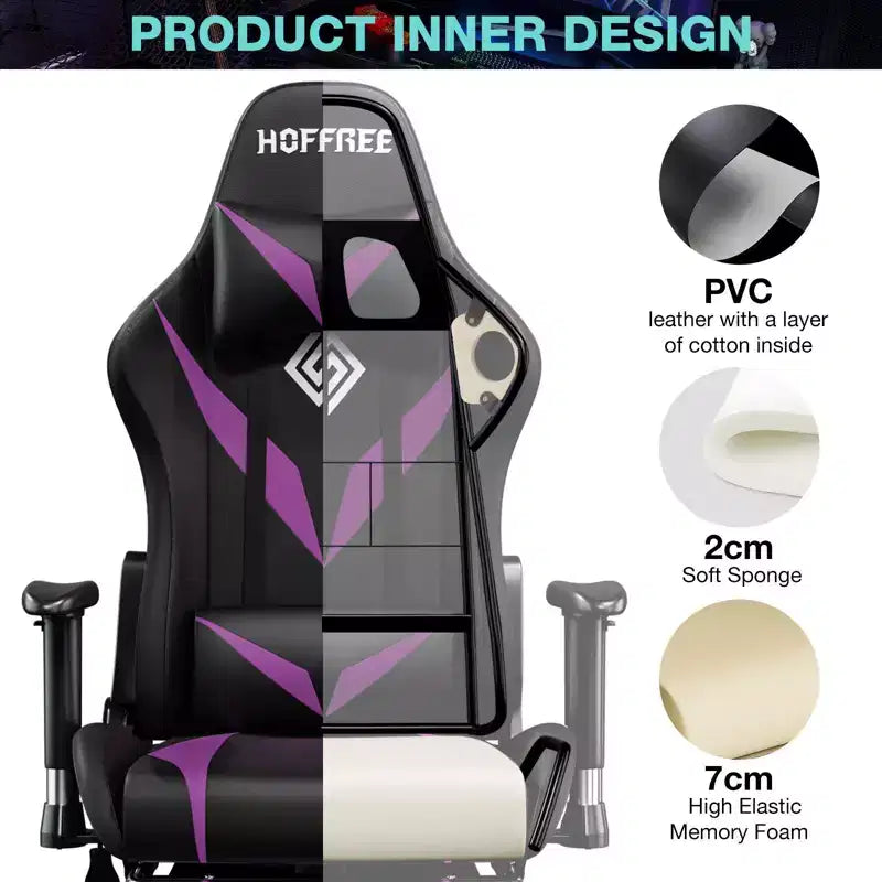 Fauteuil de massage relaxant, chaise gaming, fauteuil de bureau/ordinateur ergonomique avec haut-parleur Bluetooth et éclairage RGB