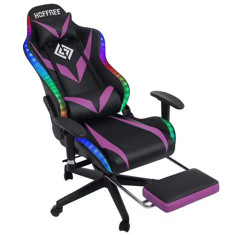 Fauteuil de massage relaxant, chaise gaming, fauteuil de bureau/ordinateur ergonomique avec haut-parleur Bluetooth et éclairage RGB