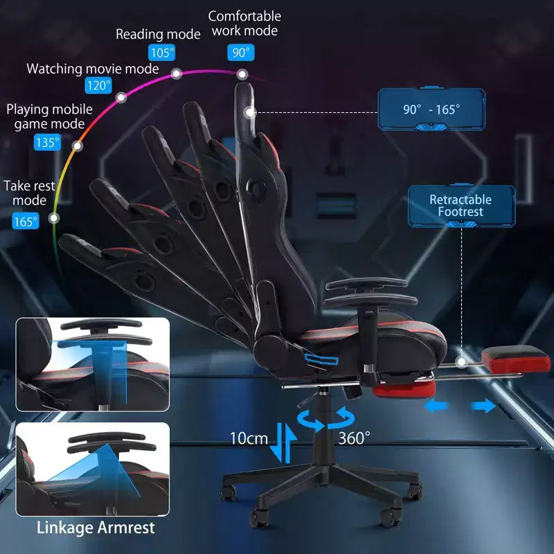 Fauteuil de massage relaxant, chaise gaming, fauteuil de bureau/ordinateur ergonomique avec haut-parleur Bluetooth et éclairage RGB