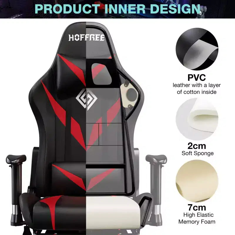 Fauteuil de massage relaxant, chaise gaming, fauteuil de bureau/ordinateur ergonomique avec haut-parleur Bluetooth et éclairage RGB