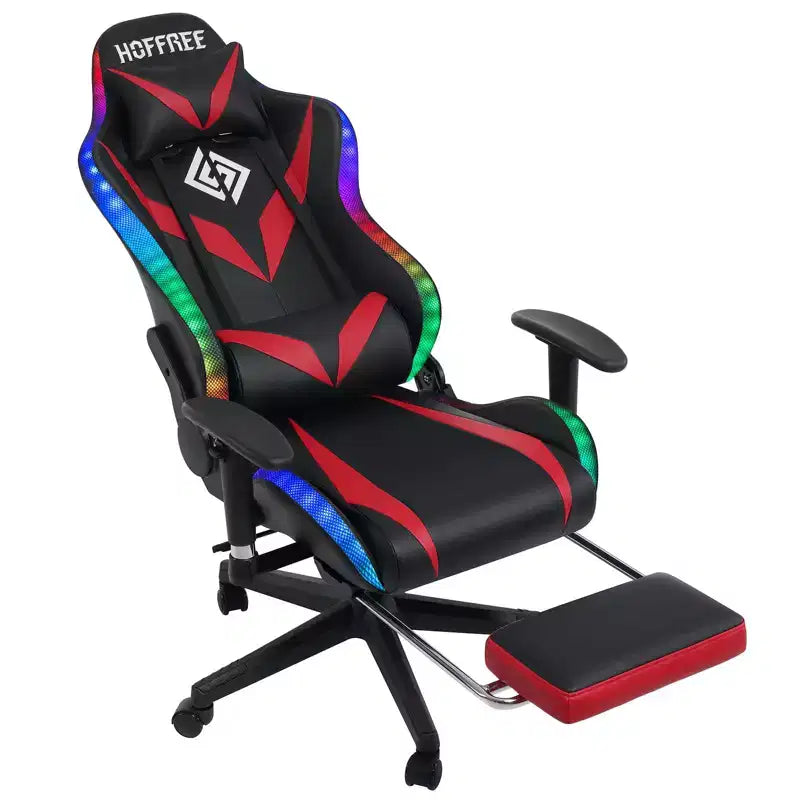 Fauteuil de massage relaxant, chaise gaming, fauteuil de bureau/ordinateur ergonomique avec haut-parleur Bluetooth et éclairage RGB