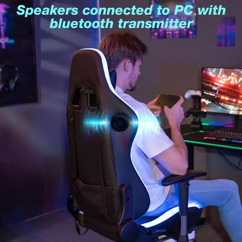 Fauteuil de massage relaxant, chaise gaming, fauteuil de bureau/ordinateur ergonomique avec haut-parleur Bluetooth et éclairage RGB