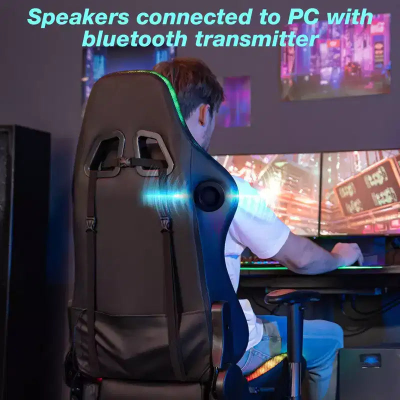 Fauteuil de massage relaxant, chaise gaming, fauteuil de bureau/ordinateur ergonomique avec haut-parleur Bluetooth et éclairage RGB