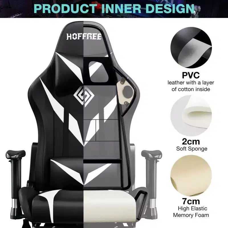 Fauteuil de massage relaxant, chaise gaming, fauteuil de bureau/ordinateur ergonomique avec haut-parleur Bluetooth et éclairage RGB
