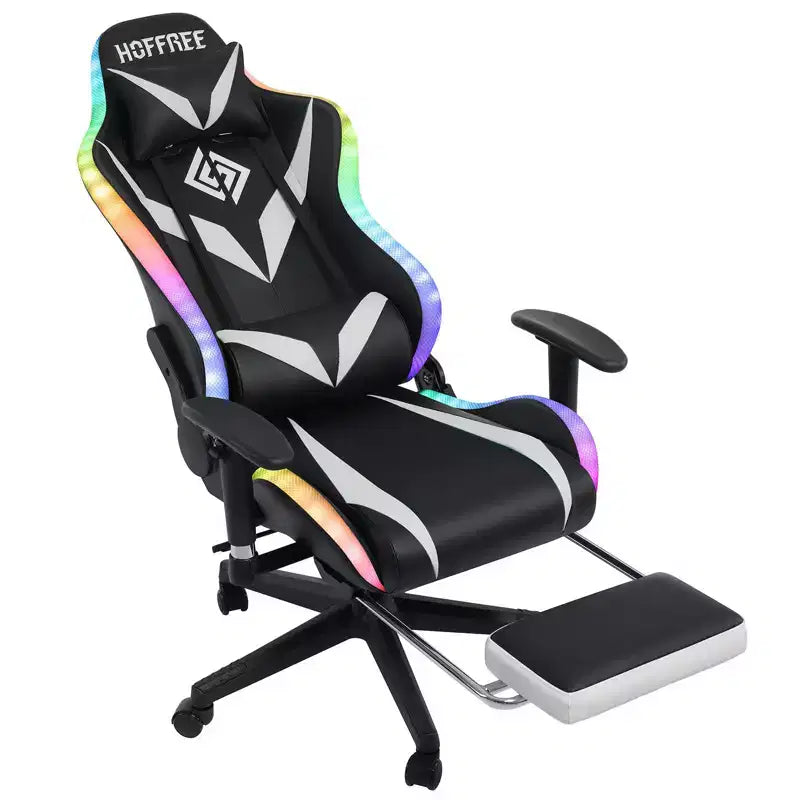Fauteuil de massage relaxant, chaise gaming, fauteuil de bureau/ordinateur ergonomique avec haut-parleur Bluetooth et éclairage RGB