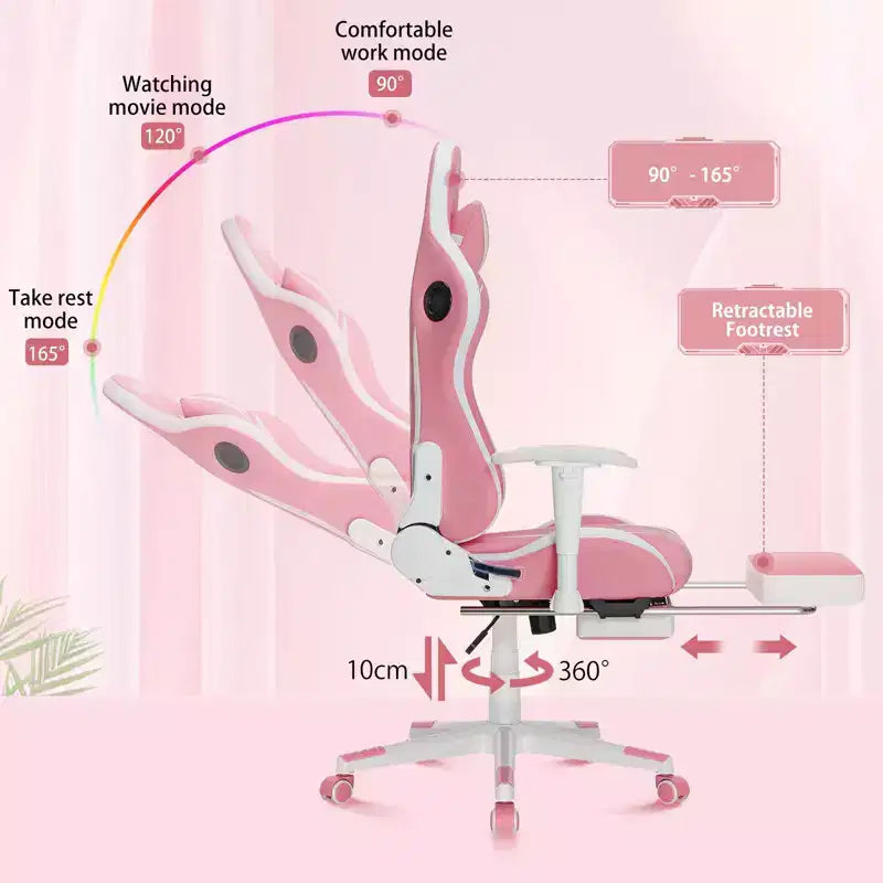 Fauteuil de massage relaxant, chaise gaming, fauteuil de bureau/ordinateur ergonomique avec haut-parleur Bluetooth et éclairage RGB