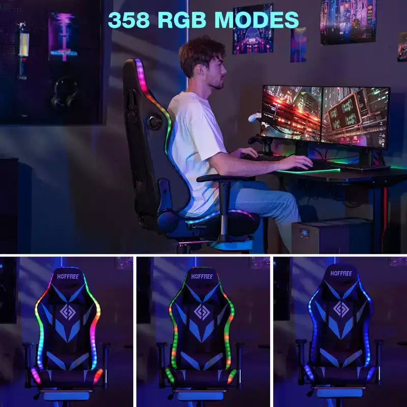 Fauteuil de massage relaxant, chaise gaming, fauteuil de bureau/ordinateur ergonomique avec haut-parleur Bluetooth et éclairage RGB