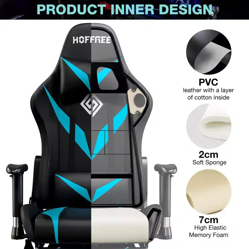 Fauteuil de massage relaxant, chaise gaming, fauteuil de bureau/ordinateur ergonomique avec haut-parleur Bluetooth et éclairage RGB