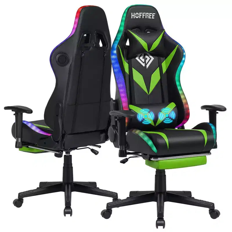 Fauteuil de massage relaxant, chaise gaming, fauteuil de bureau/ordinateur ergonomique avec haut-parleur Bluetooth et éclairage RGB