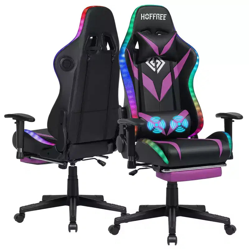 Fauteuil de massage relaxant, chaise gaming, fauteuil de bureau/ordinateur ergonomique avec haut-parleur Bluetooth et éclairage RGB