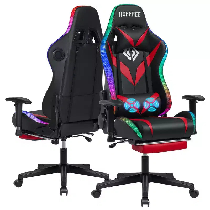 Fauteuil de massage relaxant, chaise gaming, fauteuil de bureau/ordinateur ergonomique avec haut-parleur Bluetooth et éclairage RGB