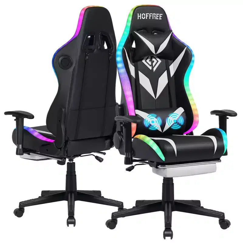 Fauteuil de massage relaxant, chaise gaming, fauteuil de bureau/ordinateur ergonomique avec haut-parleur Bluetooth et éclairage RGB