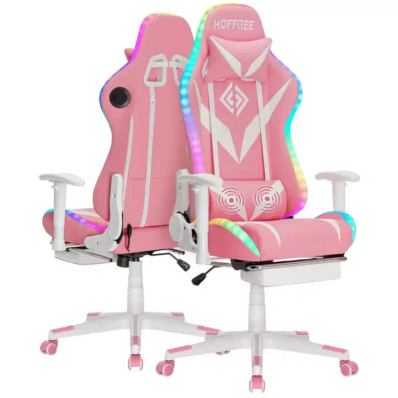 Fauteuil de massage relaxant, chaise gaming, fauteuil de bureau/ordinateur ergonomique avec haut-parleur Bluetooth et éclairage RGB