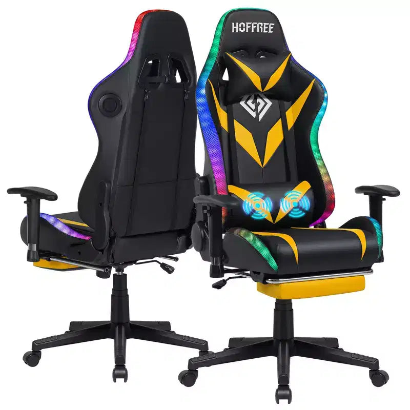 Fauteuil de massage relaxant, chaise gaming, fauteuil de bureau/ordinateur ergonomique avec haut-parleur Bluetooth et éclairage RGB