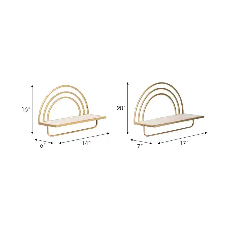 Étagère murale style arc-en-ciel - Organisateur de rangement suspendu moderne en bois et cadre métallique - Tailles 20" et 16"