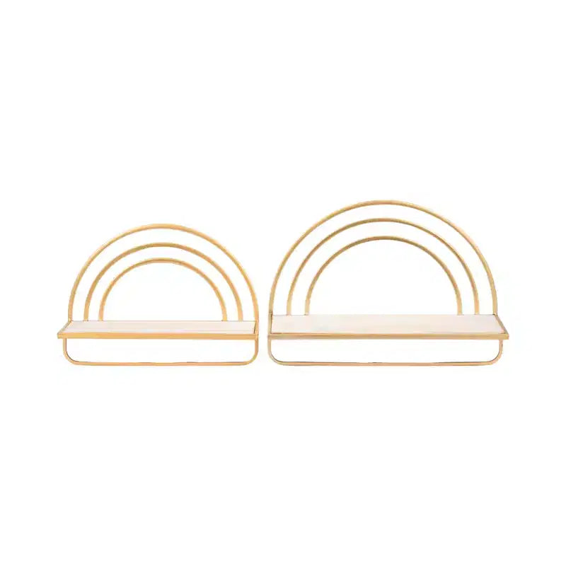 Étagère murale style arc-en-ciel - Organisateur de rangement suspendu moderne en bois et cadre métallique - Tailles 20" et 16"